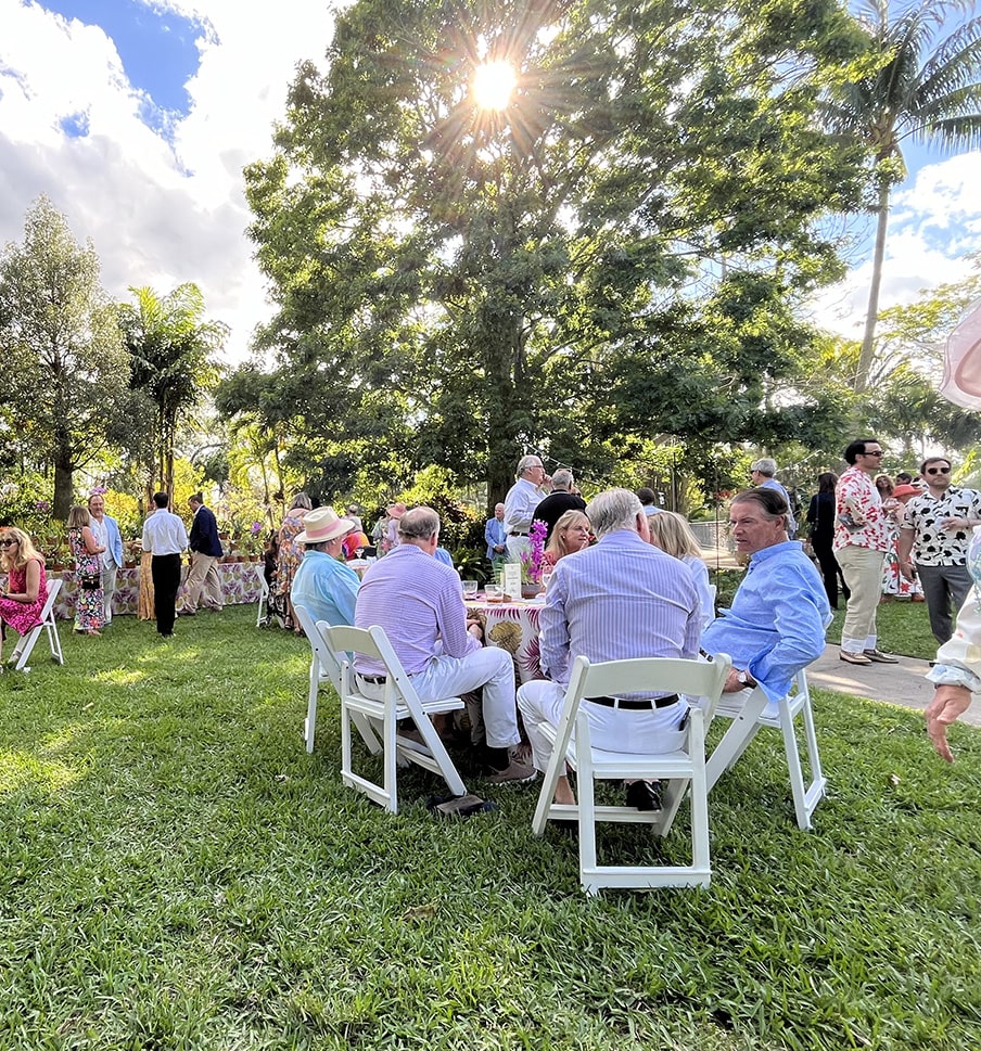 people eating in garden